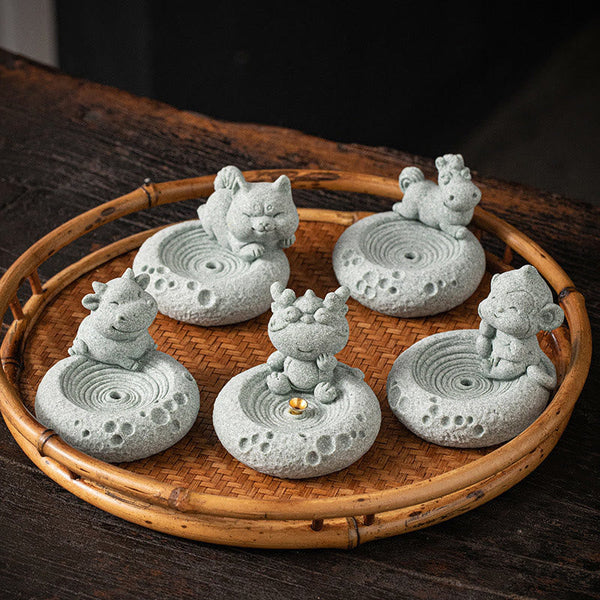 Bruleur d'encens zodiaque chinois en grès | Équilibre et Harmonie