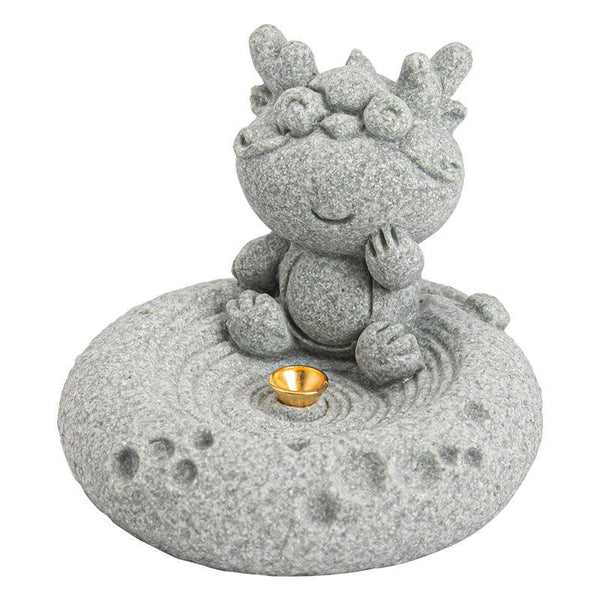 Chinese Zodiac Sandstone Incense Burner – reclining horse on dark wood, moon crater base, incense smoke, cute zodiac decor