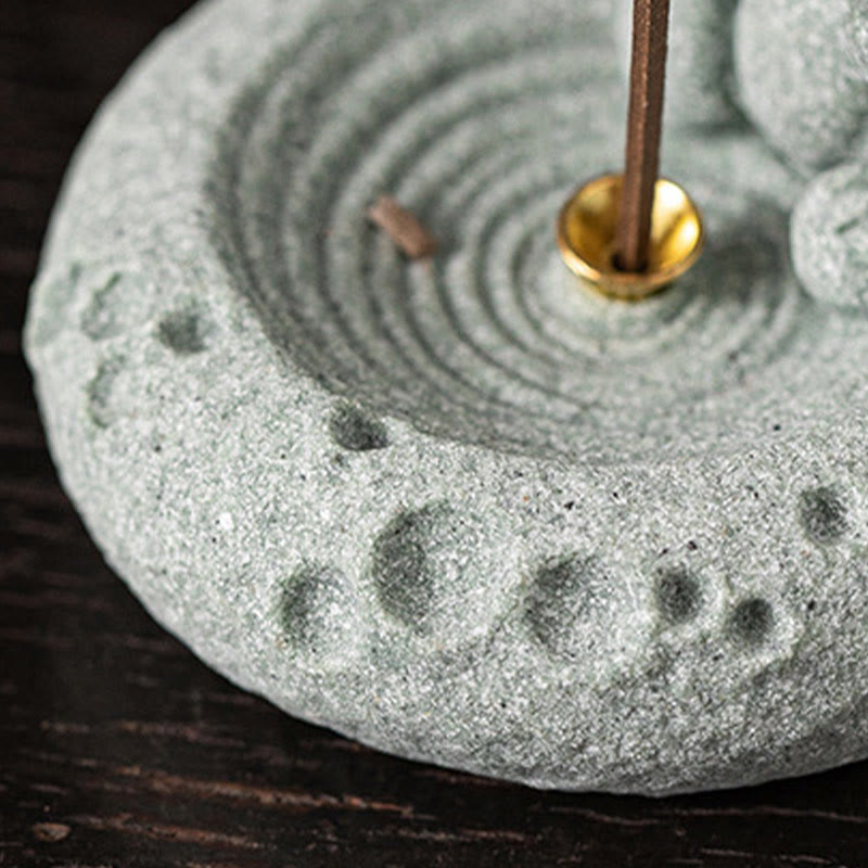 Chinese Zodiac Sandstone Incense Burner – dragon on white background, spiral eyes, paw prints on base, studio catalog shot