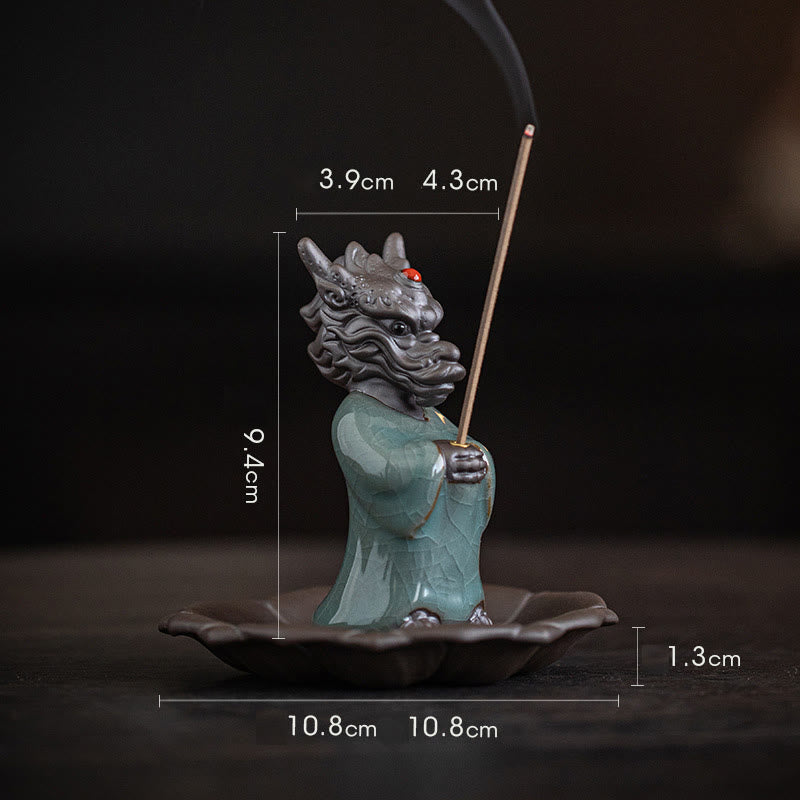 Ceramic Dragon King Incense Burner – tea tray setting with teapot in background, ceremony context, Ritual