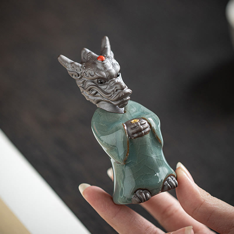 Ceramic Dragon King Incense Burner – white background product shot with incense in hands, clean studio, Clarity
