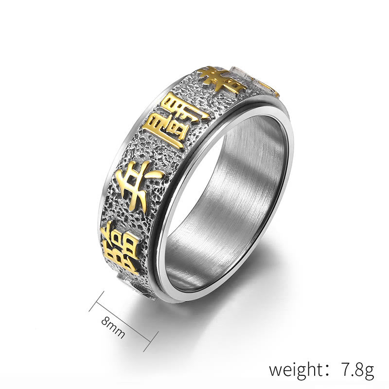 Tibetan Nine-Word Mantra Spinner Ring 8mm width on white background, men's titanium steel ring