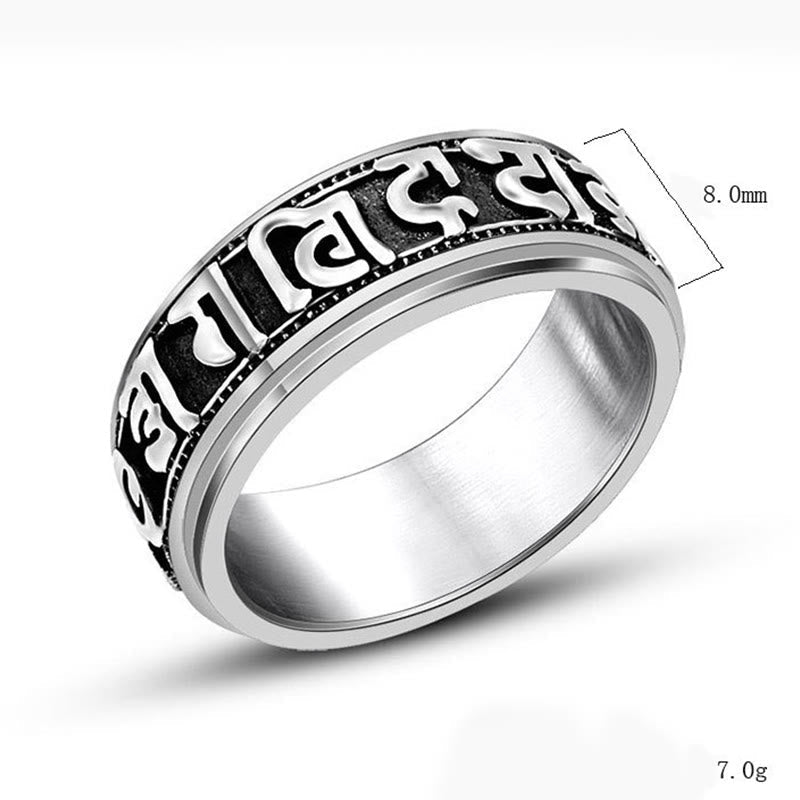 Tibetan Spinner Ring 8mm band, silver Om Mani Padme Hum ring