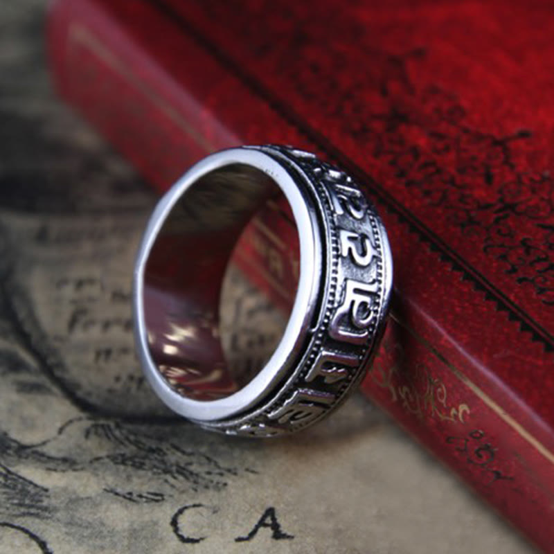 Tibetan Om Mani Padme Hum Titanium Steel Spinner Ring Secondary image