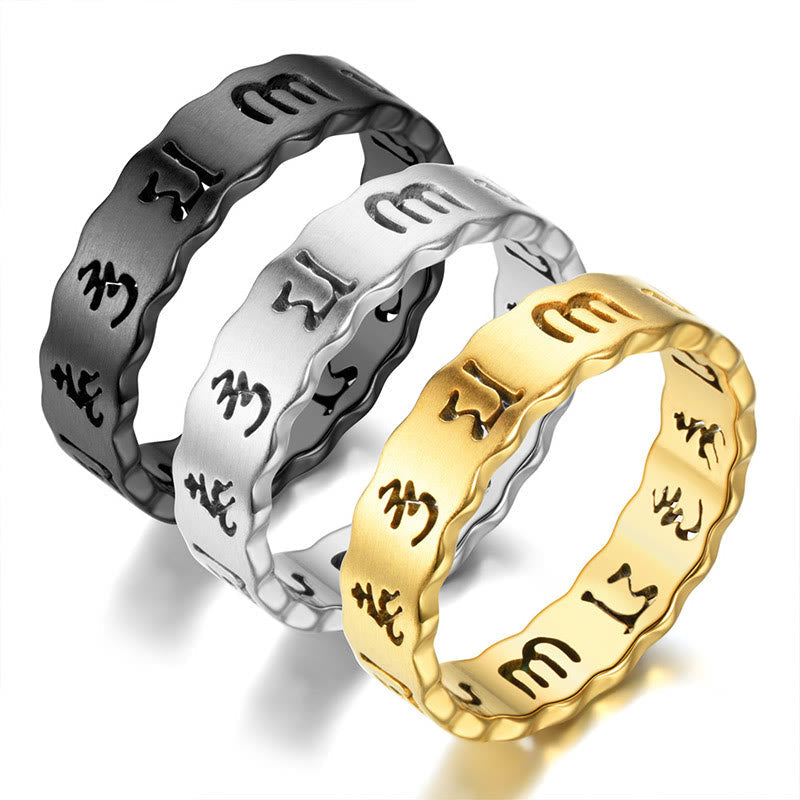 Titanium Steel Om Mani Padme Hum Spinner Ring – three color bands stacked, variety harmony