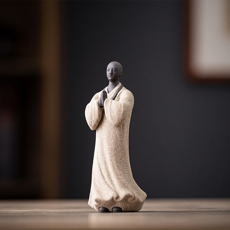 Ceramic Meditating Monk Figure – multiple angles collage, front side back top views