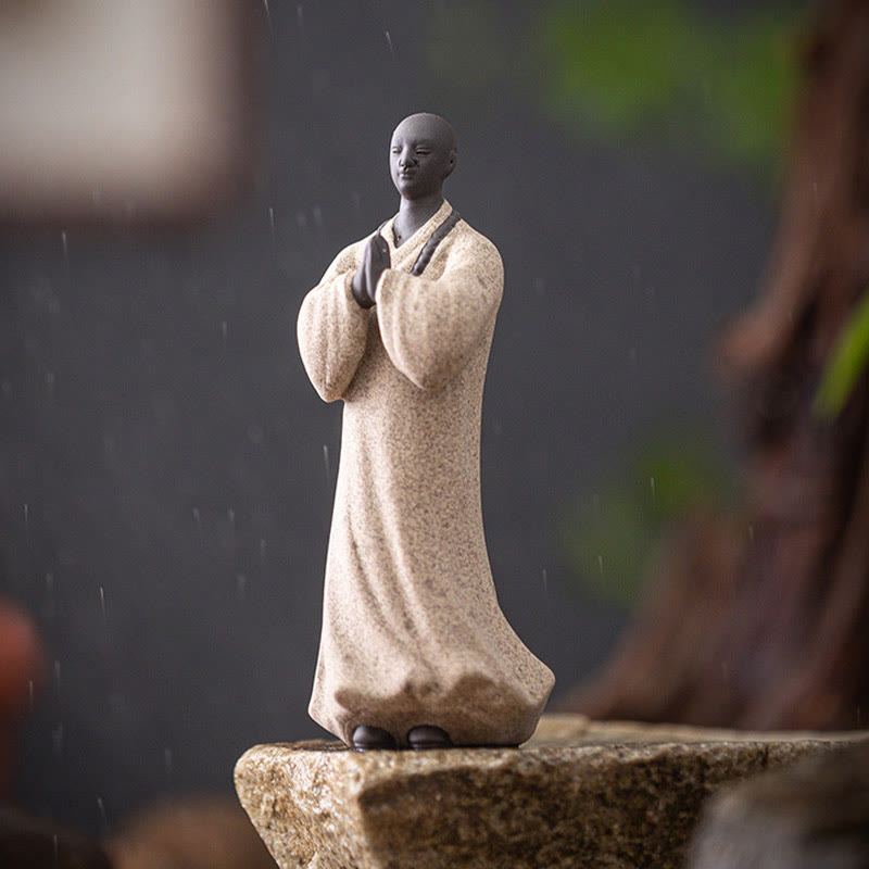 Ceramic Meditating Monk Figure – on windowsill with natural light, peaceful accent