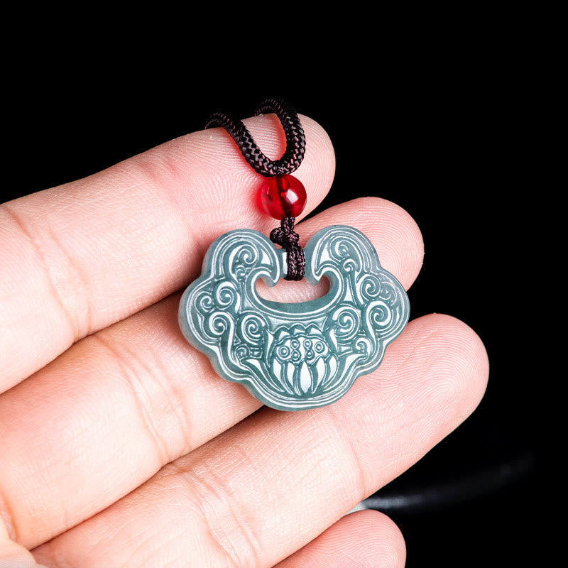 Jade Ruyi Pendant Necklace – hand-held carved jade lotus amulet, blessed