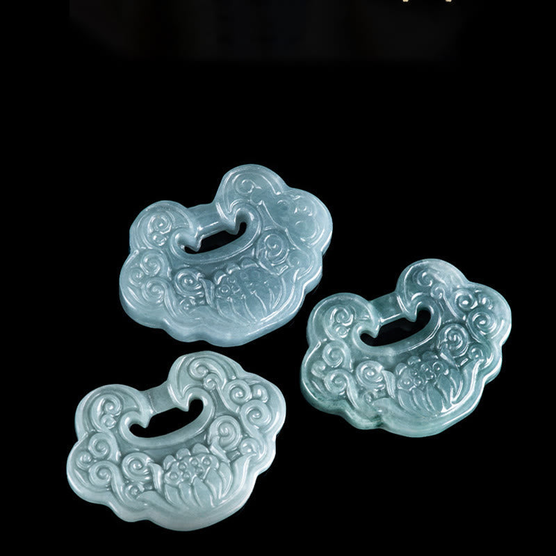 Jade Ruyi Pendant Necklace – three jade lock pendants with lotus carving, abundant