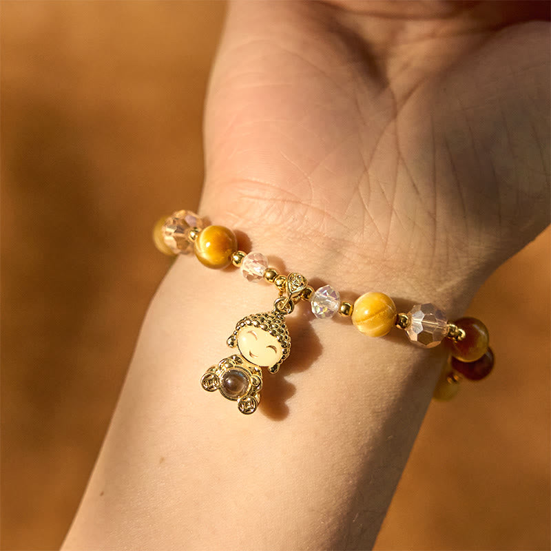 Yellow Tiger Eye Buddha Bracelet – elastic stretch cord detail, durable construction