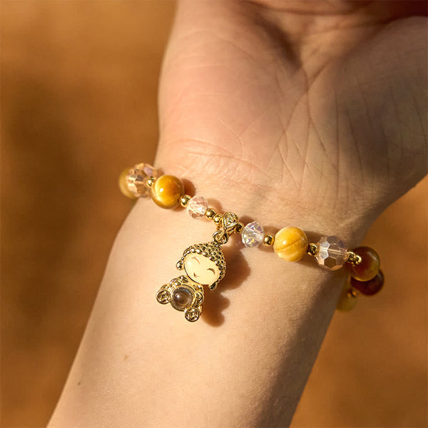 Yellow Tiger Eye Meditation Buddha Bracelet – Gift box with ribbon and bracelet inside, present ready
