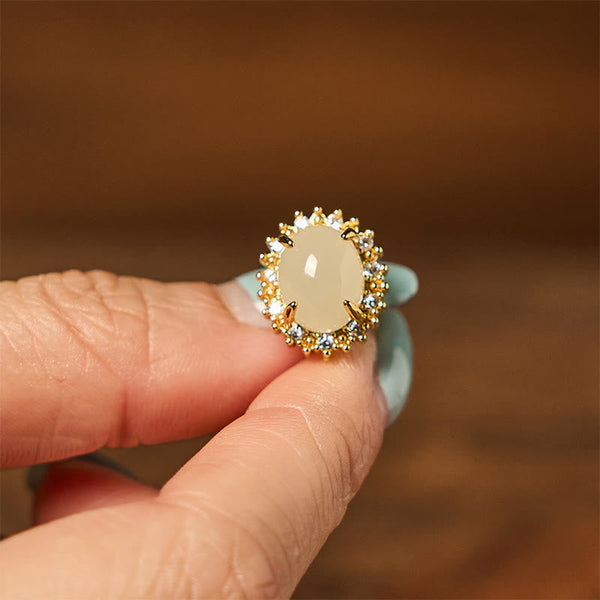 Natural Hetian Jade Egg Copper Earrings