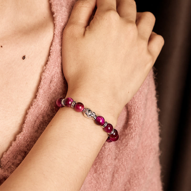 Product 1028: Blue Green Red Tiger Eye Buddha Bracelet