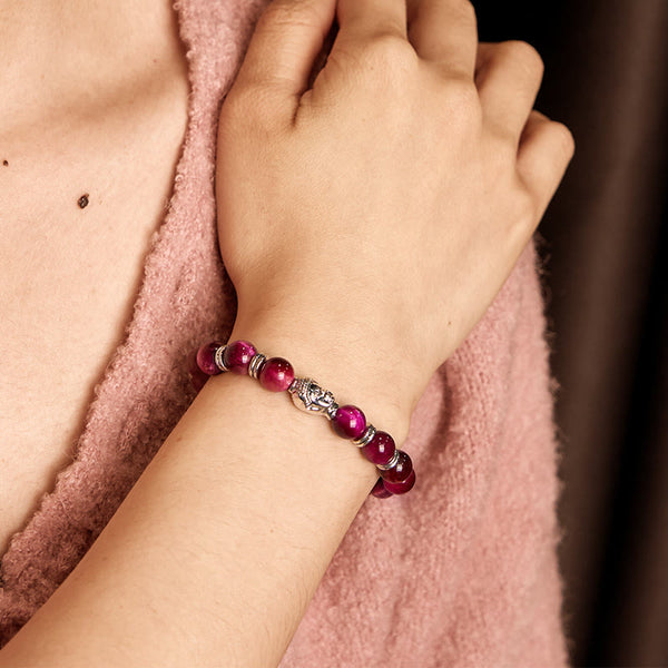 Product 1028: Blue Green Red Tiger Eye Buddha Bracelet