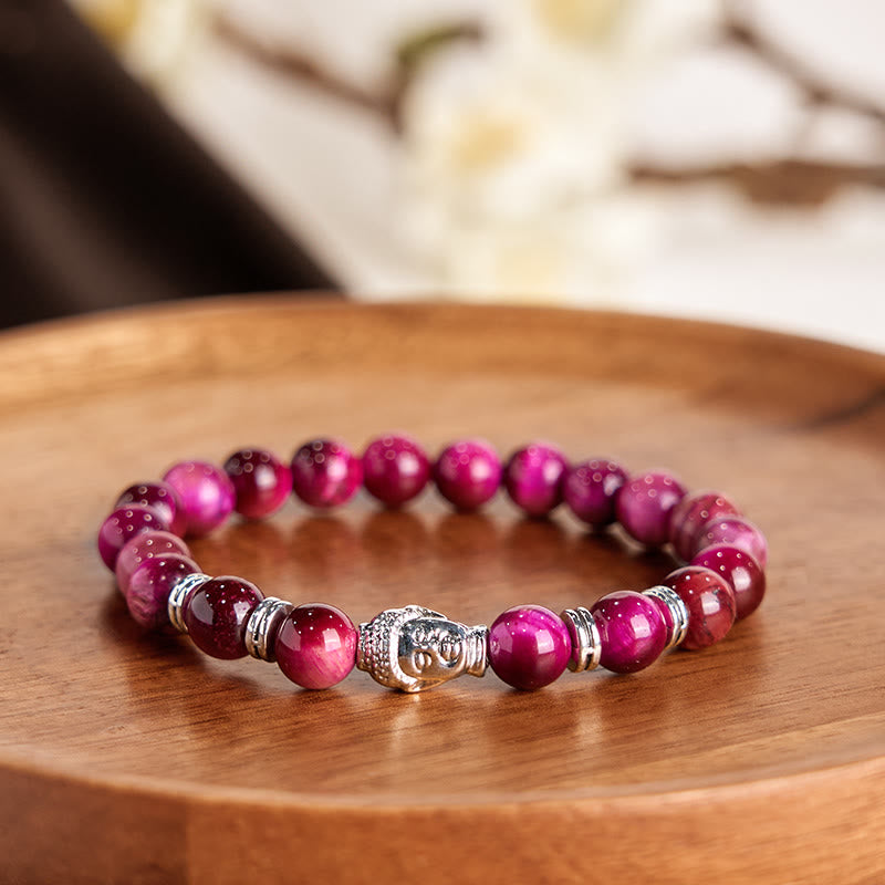 Product 1028: Blue Green Red Tiger Eye Buddha Bracelet
