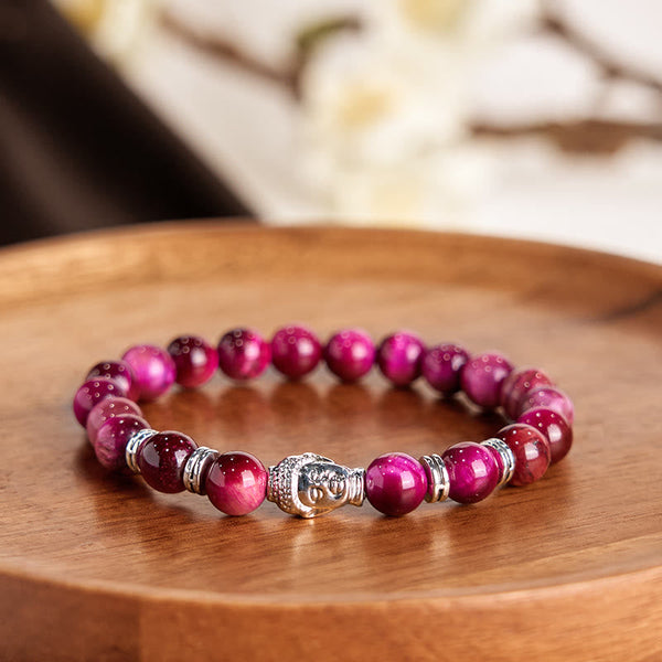 Product 1028: Blue Green Red Tiger Eye Buddha Bracelet