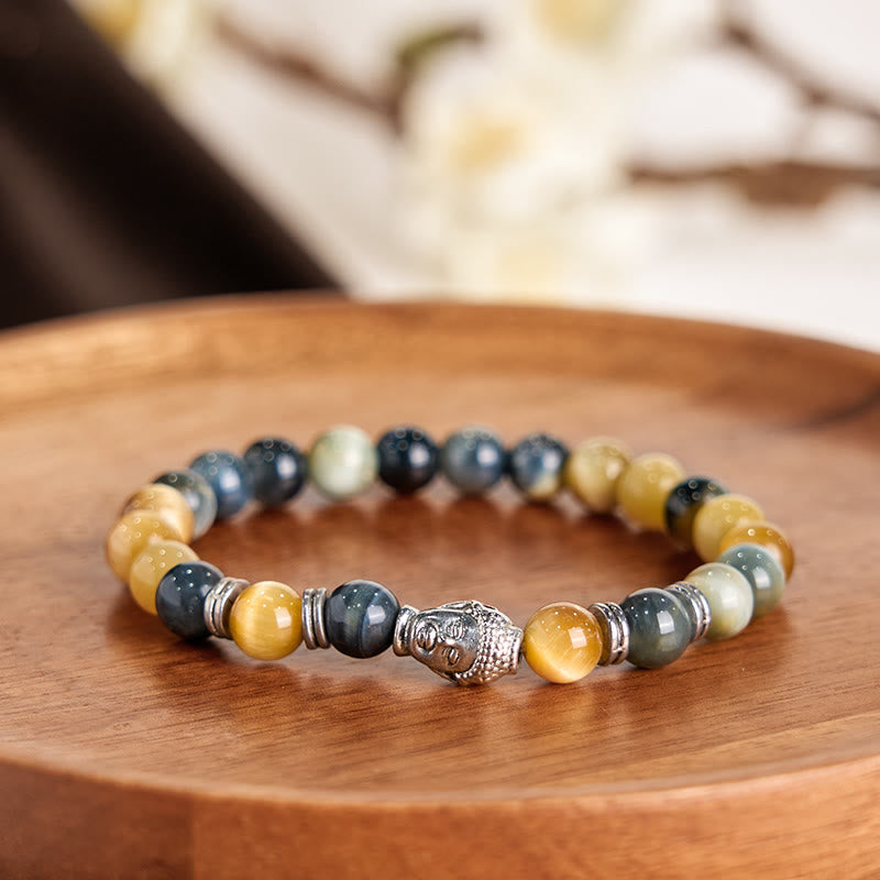 Pulsera de Ojo de Tigre Azul Verde Rojo Buda | Equilibrio y Fuerza