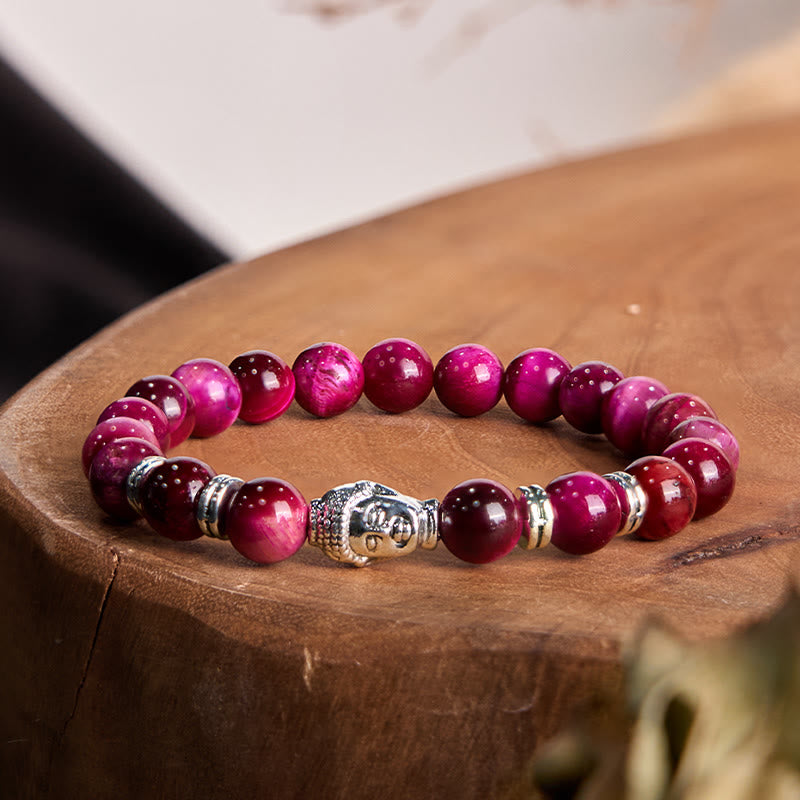 Product 1028: Blue Green Red Tiger Eye Buddha Bracelet