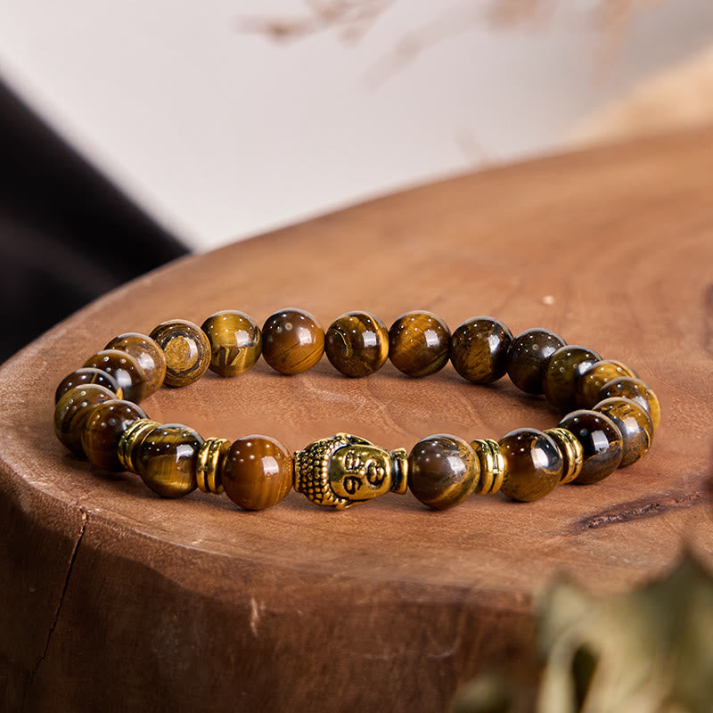 Product 1028: Blue Green Red Tiger Eye Buddha Bracelet