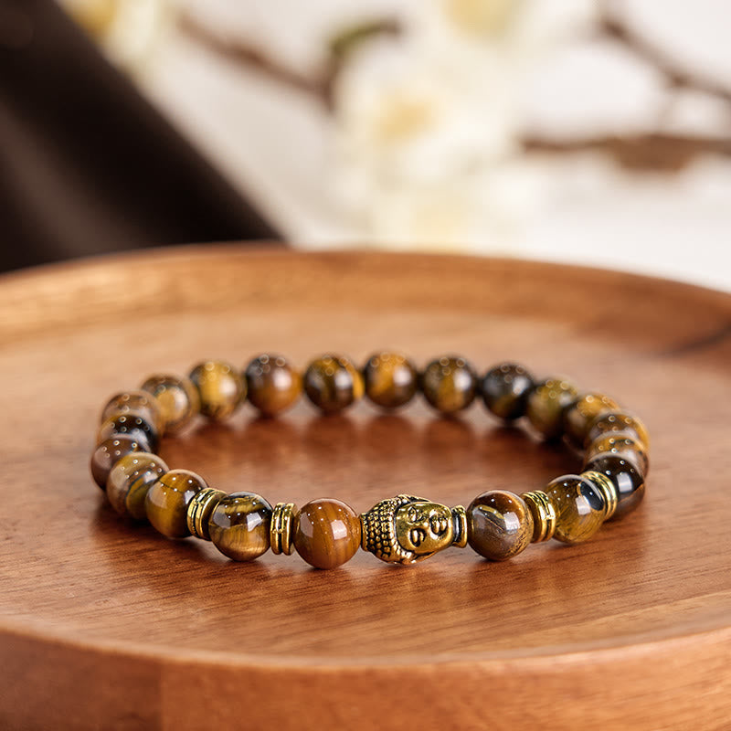 Product 1028: Blue Green Red Tiger Eye Buddha Bracelet