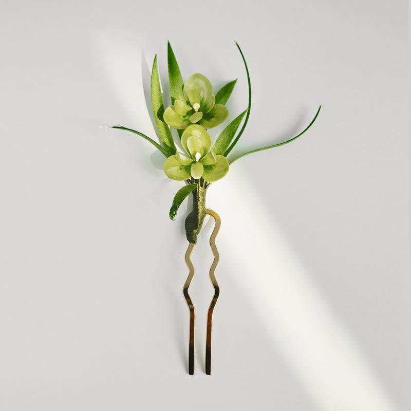 Green Velvet Silk Brooch Hairpin, image 7