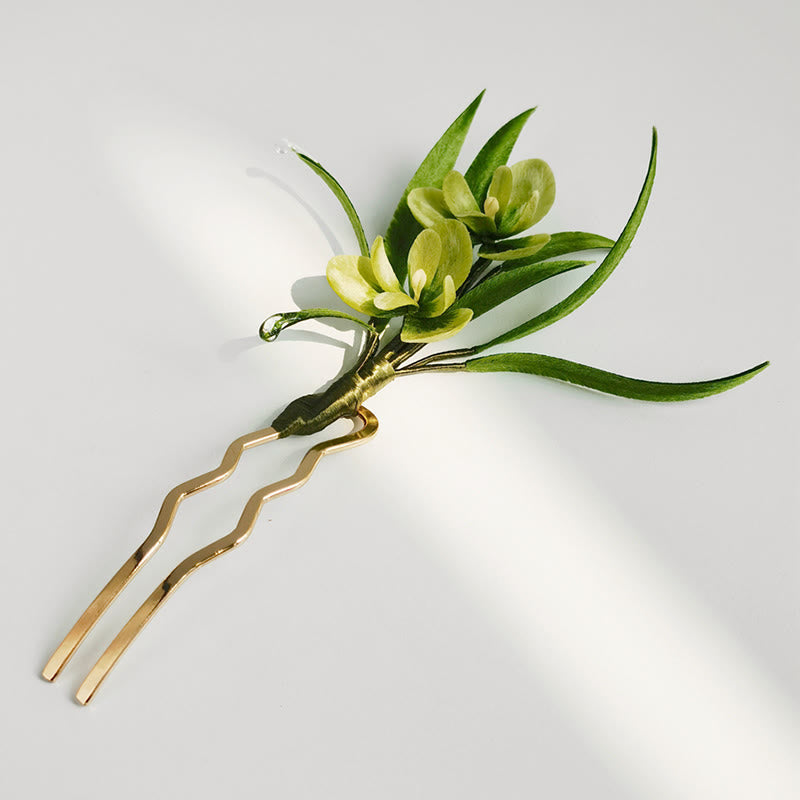 Green Velvet Silk Brooch Hairpin, image 8