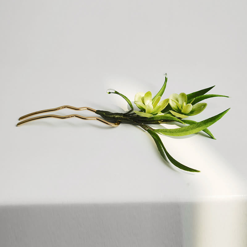 Green Velvet Silk Brooch Hairpin, image 9