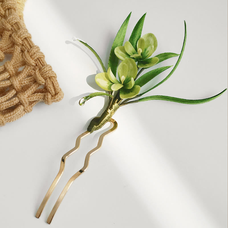 Green Velvet Silk Brooch Hairpin, image 10