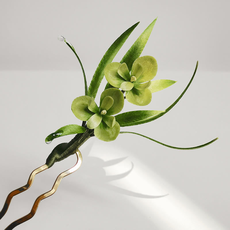 Green Velvet Silk Brooch Hairpin, image 11