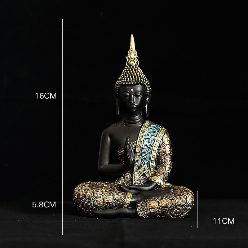 Buddha FengShui Resin Decoration – Seated Thai Buddha with size dimensions, studio shot