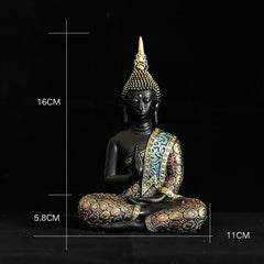 Buddha FengShui Resin Decoration – Seated Thai Buddha with size dimensions, studio shot