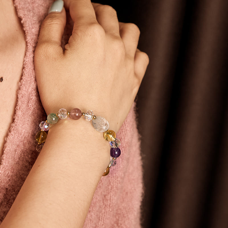 PiXiu White Crystal Citrine Bracelet – wrist pink sweater mixed crystal beads fortune accessory
