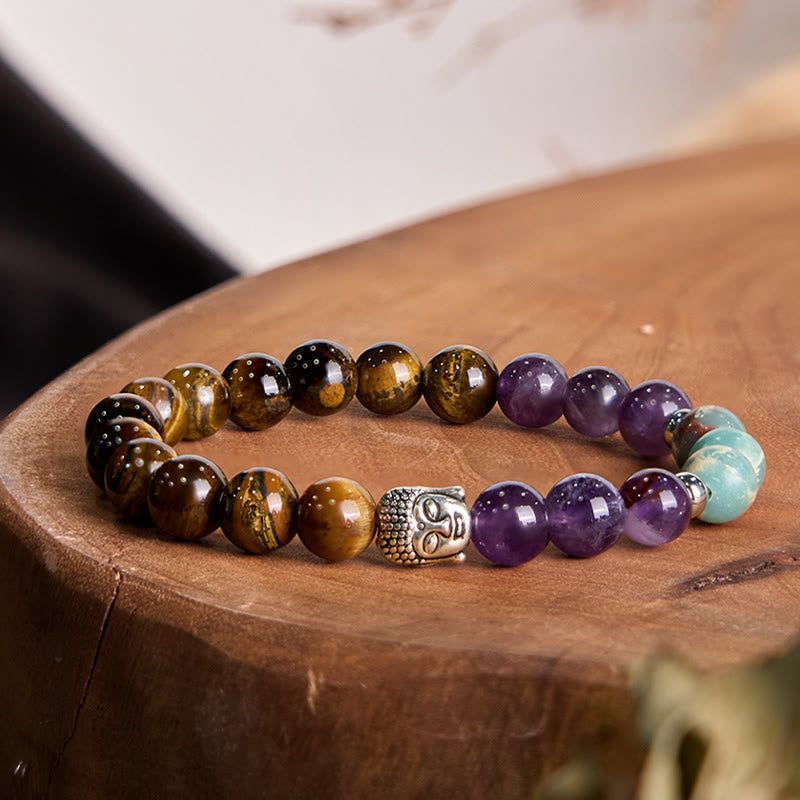 Multi-Gemstone Buddha Bracelet – colorful mixed stone beads with Buddha, chakra healing