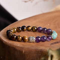 Multi-Gemstone Buddha Bracelet – colorful mixed stone beads with Buddha, chakra healing