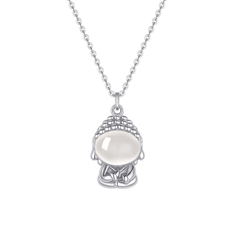 Chalcedony Formless Buddha Necklace – light through blue chalcedony glowing effect