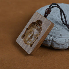 Green Sandalwood Buddha Necklace – hand holding carved wood charm, healing energy gift