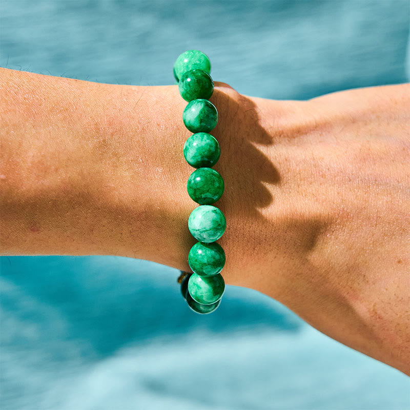 FengShui PiXiu Cyan Jade Bracelet – green jade bead detail wrist turquoise water, harmony accessory