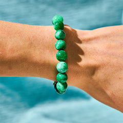 FengShui PiXiu Cyan Jade Bracelet – green jade bead detail wrist turquoise water, harmony accessory