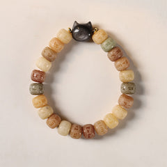 Bodhi Seed Silver Sheen Obsidian Cat Head Wisdom Bracelet – top view multi-color beads, zen accessory
