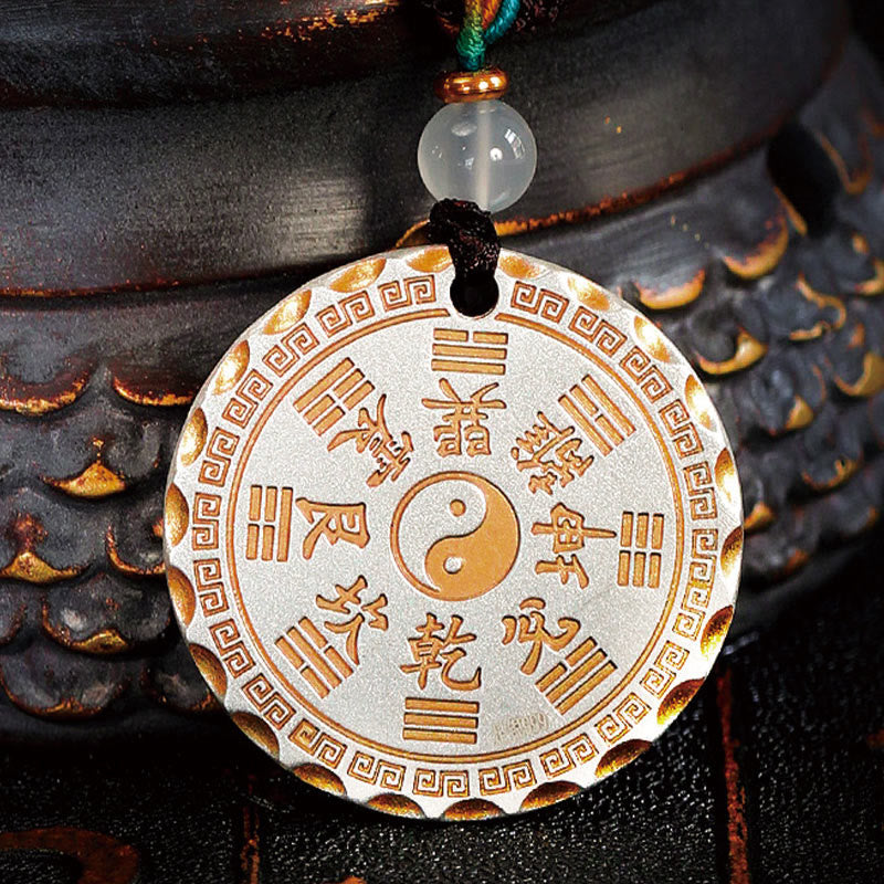 Mountain Ghosts Spend Money Yin Yang Bagua De - Amulet back with bagua eight trigrams on bronze vessel, Taoist pendant