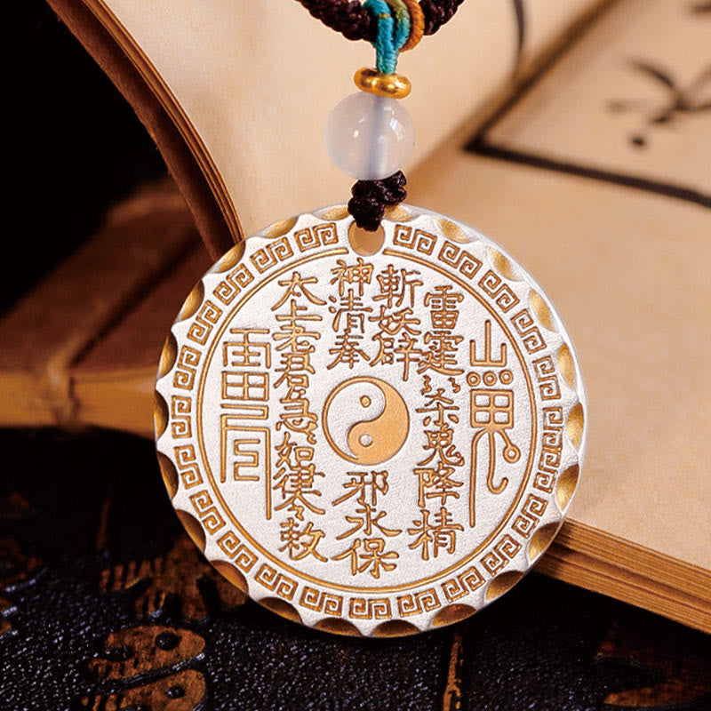 Mountain Ghosts Spend Money Yin Yang Bagua De - Taoist talisman on aged parchment with calligraphy props, gold engraving