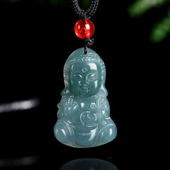 Jade Baobao Buddha Necklace – natural green jade color variation and translucency