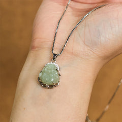 Hetian Jade Laughing Buddha Necklace – sterling silver bail and chain quality detail