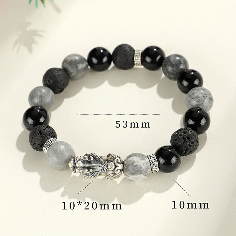 999 Silver PiXiu Bracelet – Bracelet size chart with 53mm length and 10mm bead dimension annotations