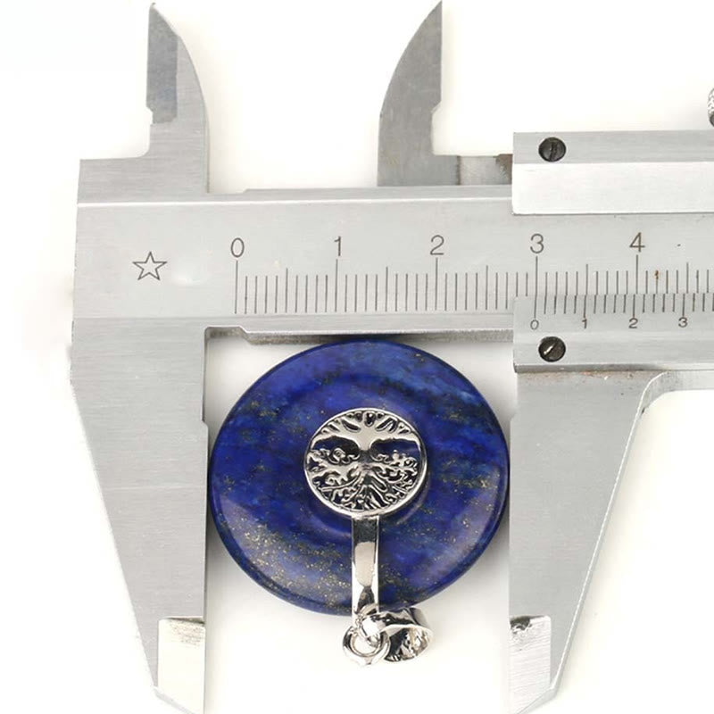 Tree of Life Crystal Necklace – lapis lazuli pendant measured with caliper on white, 35-40mm size reference