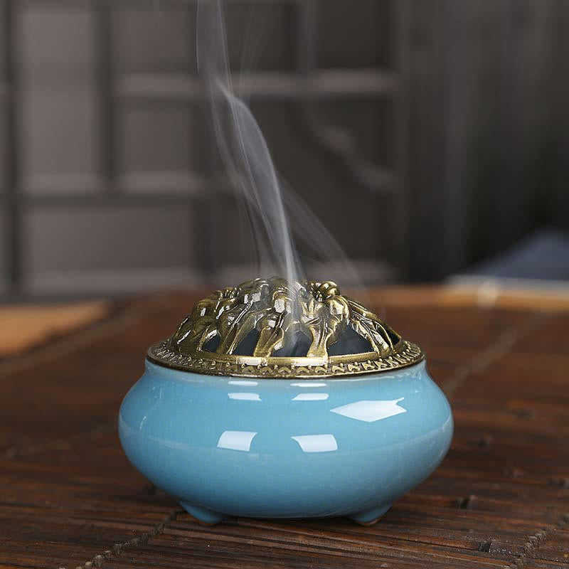 Brûleur d'encens en céramique craquelée coloré Image secondaire du produit