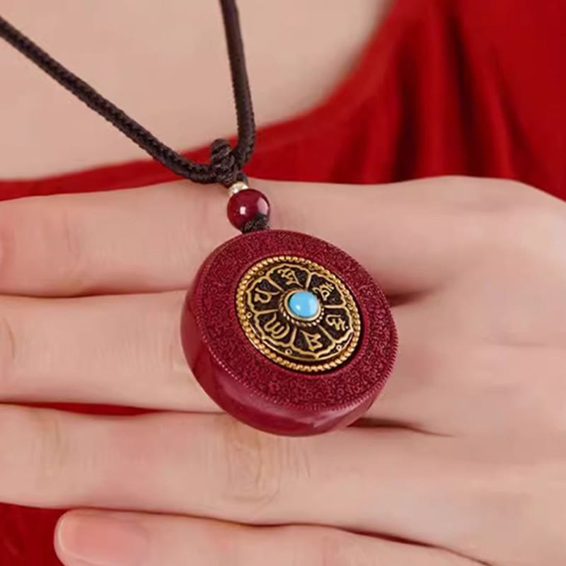 Yin Yang Blessing Necklace - Hand-held cinnabar pendant with gold inlay, meaningful