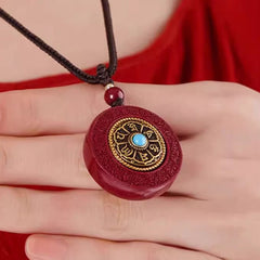 Yin Yang Blessing Necklace - Hand-held cinnabar pendant with gold inlay, meaningful