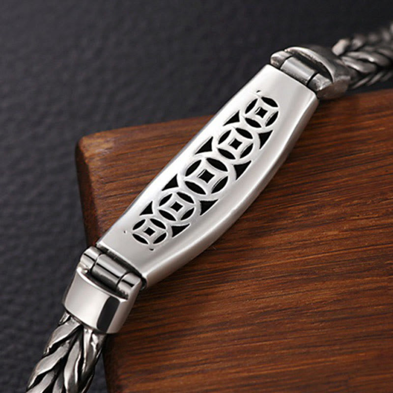 Vajra Om Mani Padme Hum Bracelet – Magnetic clasp mechanism detail showing secure box clasp, mens metal bracelet