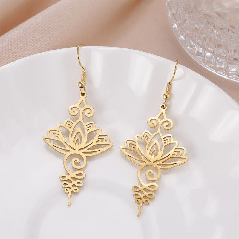 Hollow Lotus Stainless Steel Enlightenment Drop Earrings